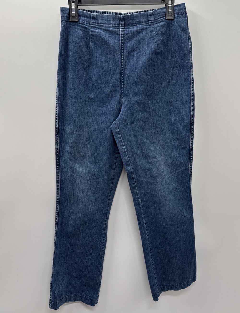 White Stag Pull On Denim Jeans Straight Leg Elastic Waist Womens Large Average